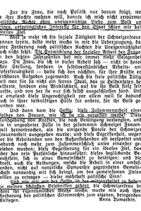 Zeitungsartikel von Anna Tumarkin. Aus: Frauen-Zeitung «Berna», Nr. 21, 23. Februar 1929.